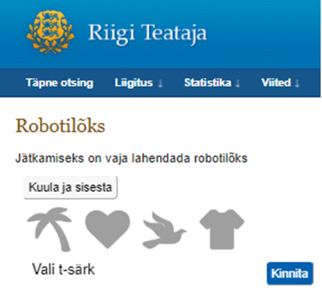 Riigiteataja robotlõks. Ekraanipilt.